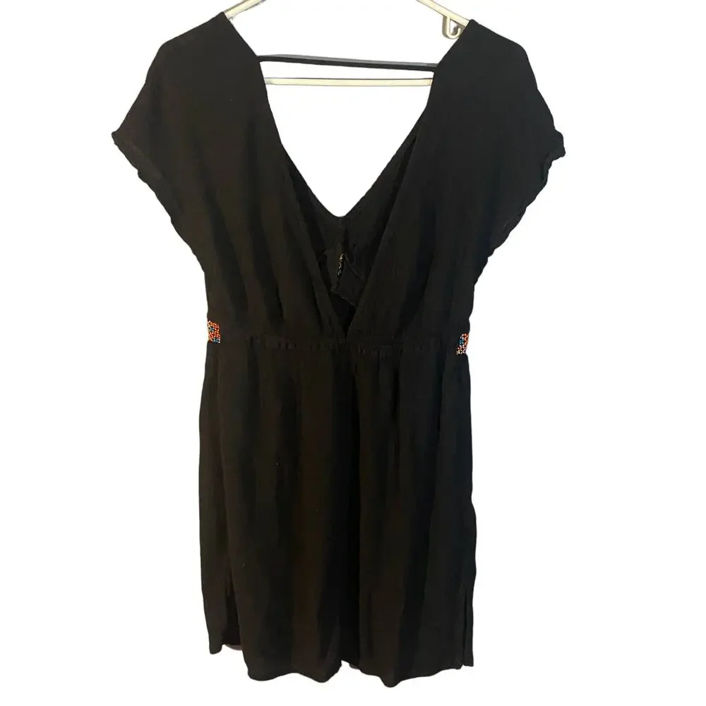 Xhilaration Black Tribal Front V-Neck Beach Cover Up Dress Women Sz M